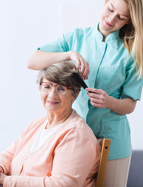 Caregiver grooming hair